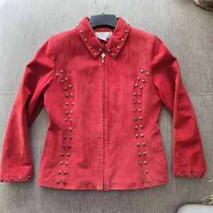 Lisa International Vintage Red Studded Suede Leather Jacket Women's Sz Small